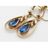 A PAIR OF BLUE STONE ANTIQUE 9K ROSE GOLD EARRINGS , 1.7gms a/f