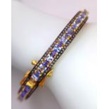 A Gorgeous Blue Tanzanite and Diamond Gemstone Bracelet set in Gold-Plated 925 Silver. A central row