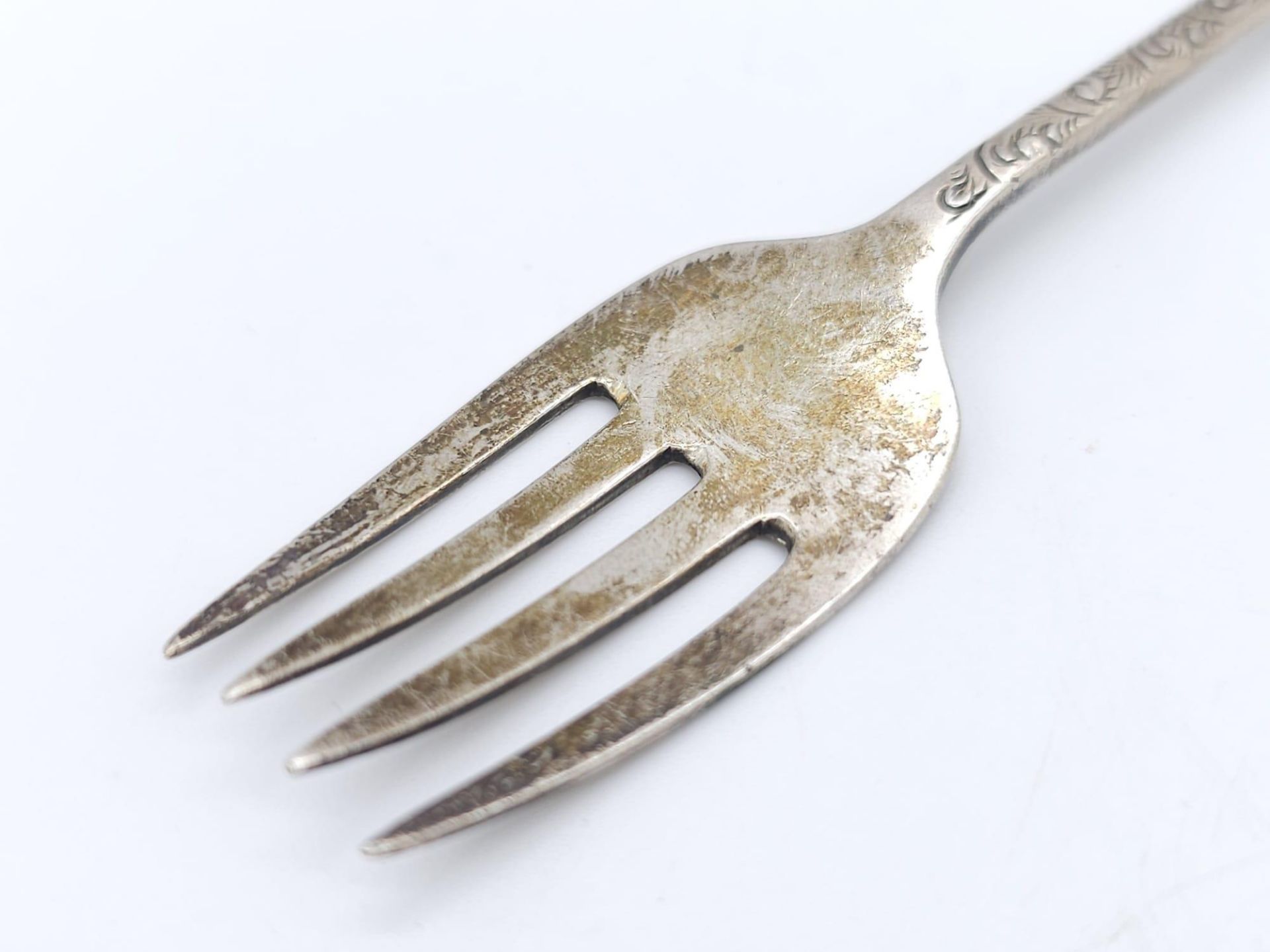 2X Antique sterling silver forks: dessert fork with full Birmingham hallmarks,1890 & super fork with - Bild 7 aus 11