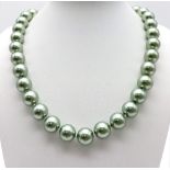 A Metallic Green South Sea Pearl Shell Bead Necklace. 12mm beads. 42cm length.