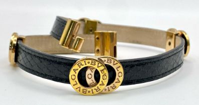 A Bulgari Leather and Gilded Metal Choker/Dog Collar! 32cm length. Ref: 015967