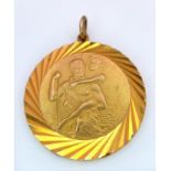 A Vintage 9K Yellow Gold St. Christopher Pendant. 32mm diameter. 8.8g weight.