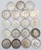 19 Pre 1947 British Silver Half Crowns - Please see photos for conditions. 264g total weight.