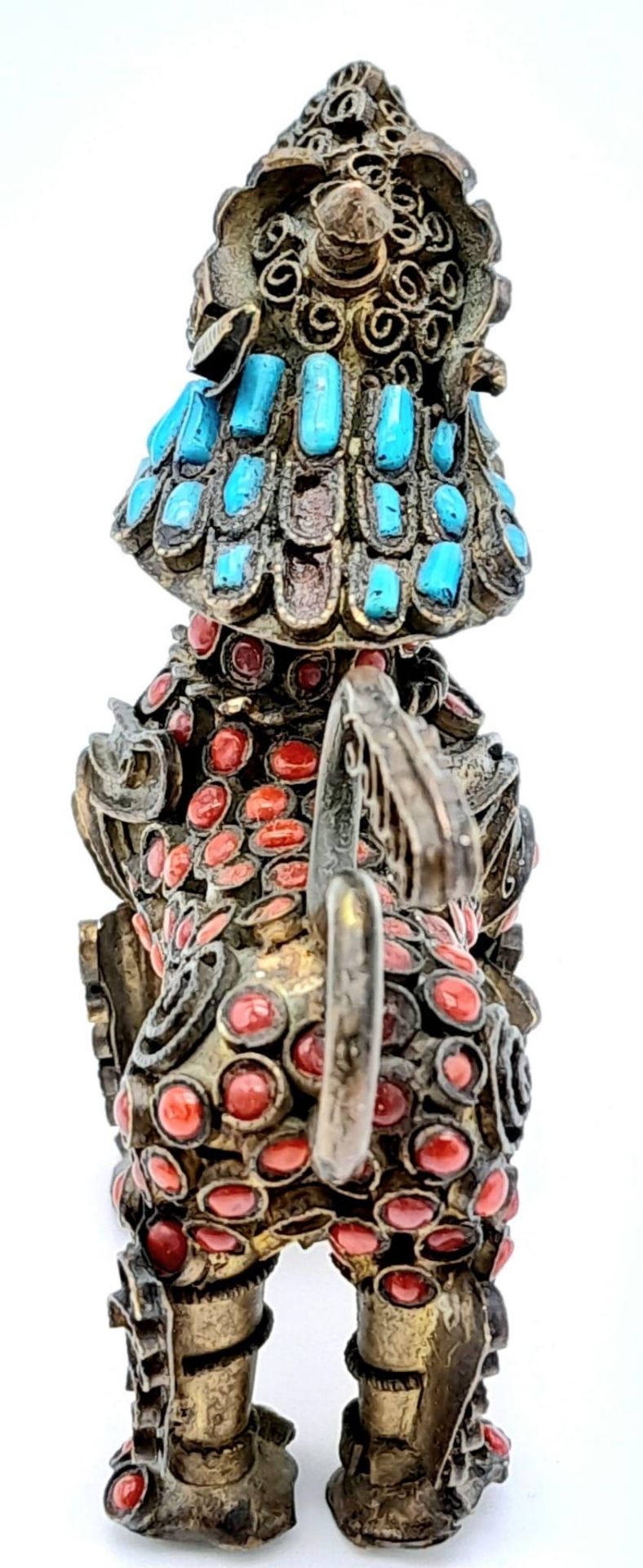 A Rare Antique, Coral and Turquoise Highly Detailed, Gilt Chinese Dog of Foo Snuff Bottle 6cm - Image 4 of 5