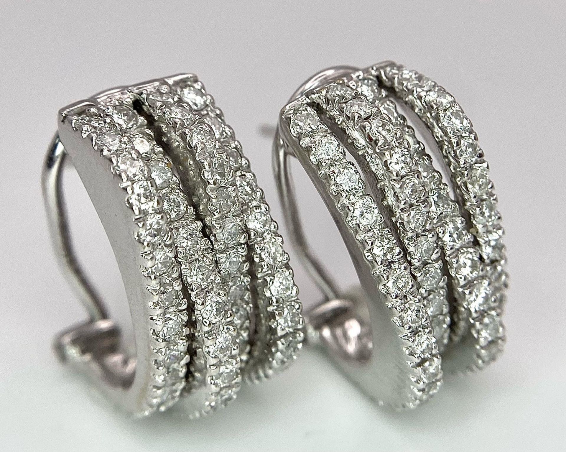 A PAIR OF 18K WHITE GOLD DIAMOND EARRINGS. TOTAL WEIGHT 9.8G - Image 4 of 9