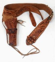 A High-Quality American Leather Cartridge Belt and Holster for a Revolver. Will fit many models