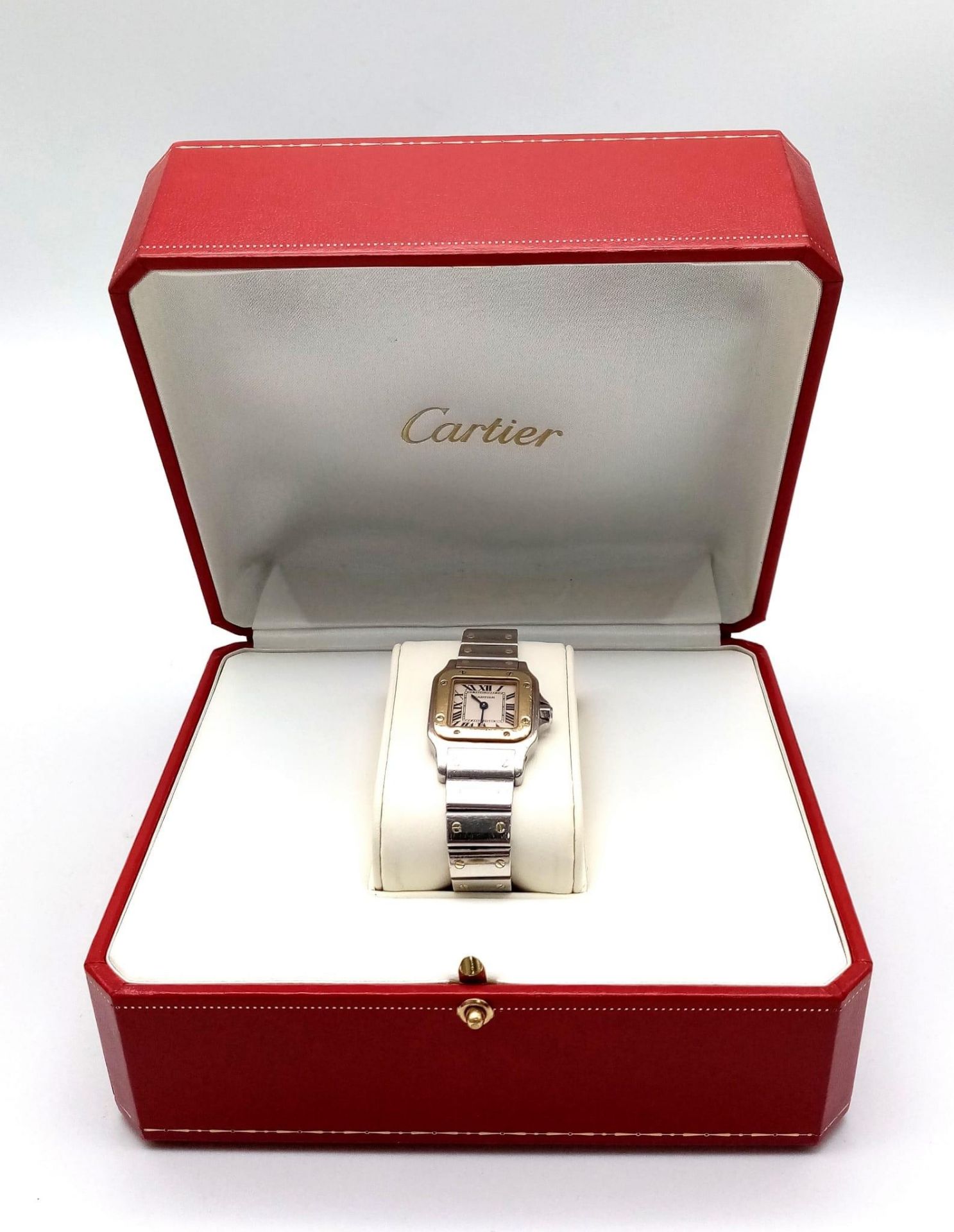 A Cartier Bi-Metal Santos Quartz Ladies Watch. Stainless steel bracelet with gold screws. Bi-metal - Image 6 of 9
