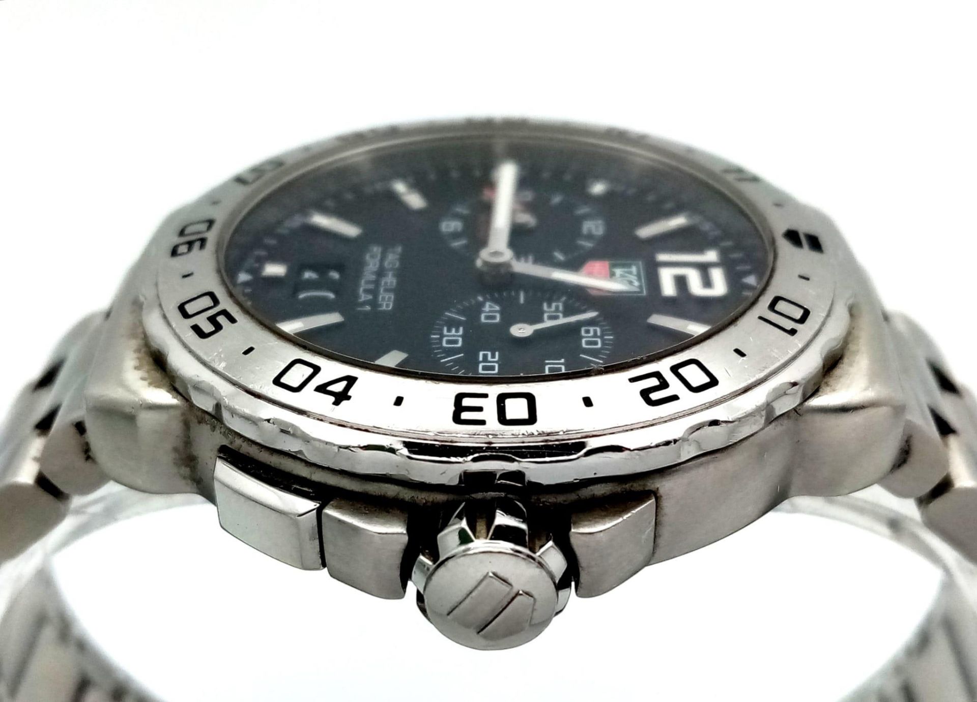 A Tag Heuer Formula 1 Gents Alarm Watch. Stainless steel bracelet and case - 42mm. Black dial with - Image 4 of 8