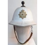 1960 Dated Royal Marines Band Pith Helmet. Complete with liner, badge, chin strap and top pommel.