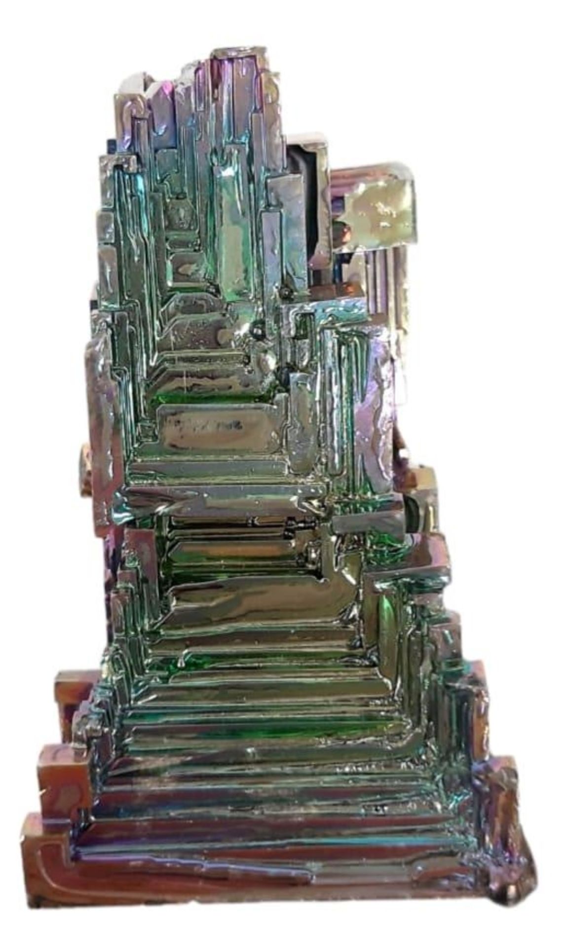 A mesmerising, large, BISMUTH compound crystal, dimensions: 52 x 30 x 30 mm, weight: 82 g. In a