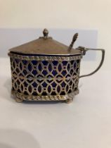 Antique SILVER MUSTARD POT, Octagonal Shape, with fabulous filigree work all round. Hinge in perfect