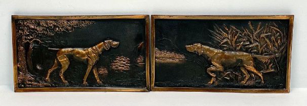 An Antique Pair of Bronze Hunting Dog Plaques. Excellent casting and Patina. 37cm x 22cm.