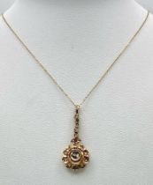 An 18K Gold Pendant with Rose Cut Diamonds on an 18K Gold Disappearing Necklace. 4cm and 40cm. 3.65g