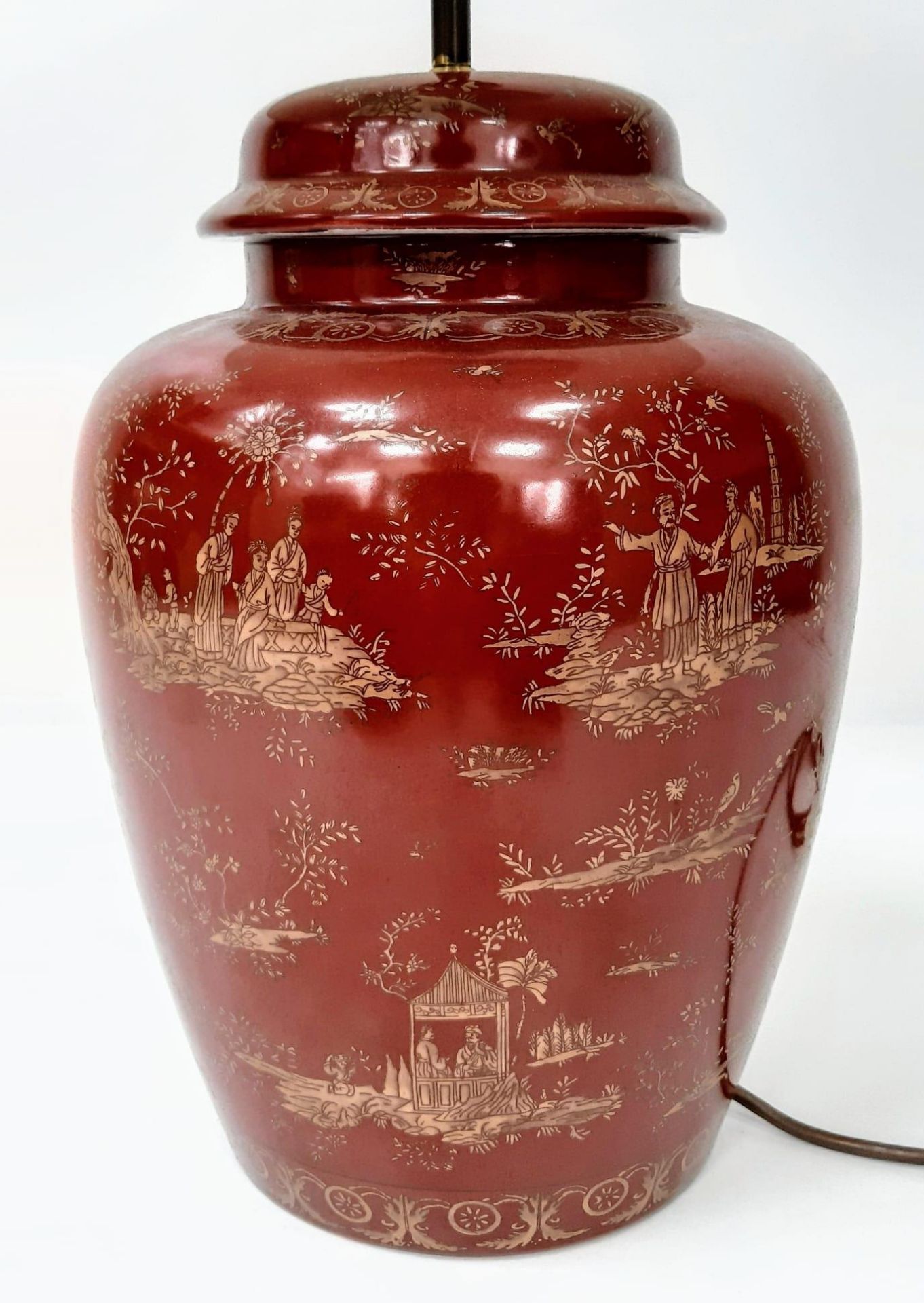 An Antique Chinese Large Vase Lamp Conversion. Wonderful red glaze with decorative gilded - Image 4 of 7