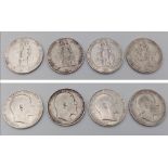 Four Edward VII Pre 1920 Silver Florin Coins. Please see photos for conditions.