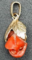A Vintage Gold and Red Coral Pendant. 2.3g weight.