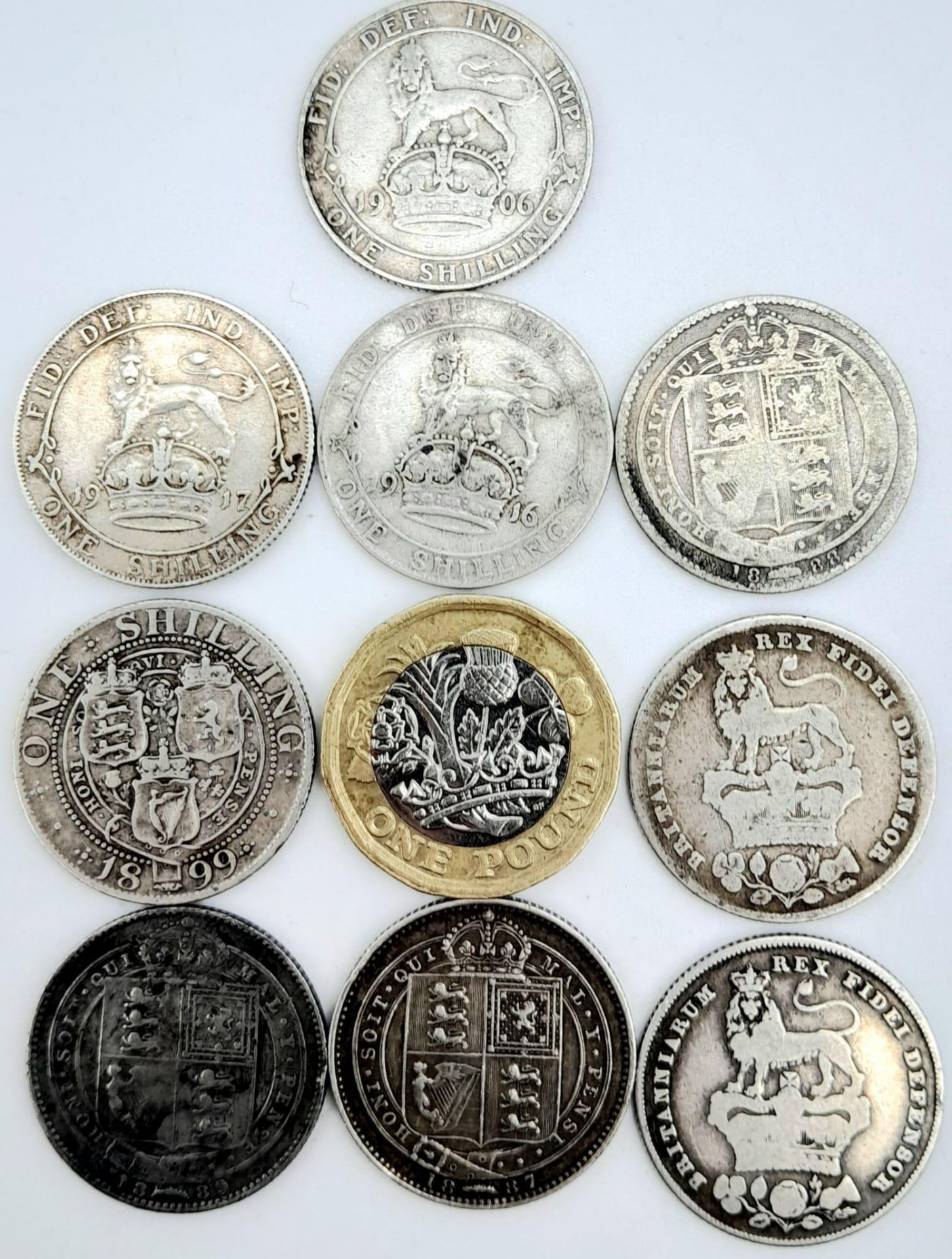 Nine Pre 1920 Silver British Shilling Coins - Please see photos for finer details. - Bild 3 aus 3