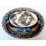 A Fascinating Silver Vintage Native American Indian Belt Buckle. Scrolled silver and inlaid