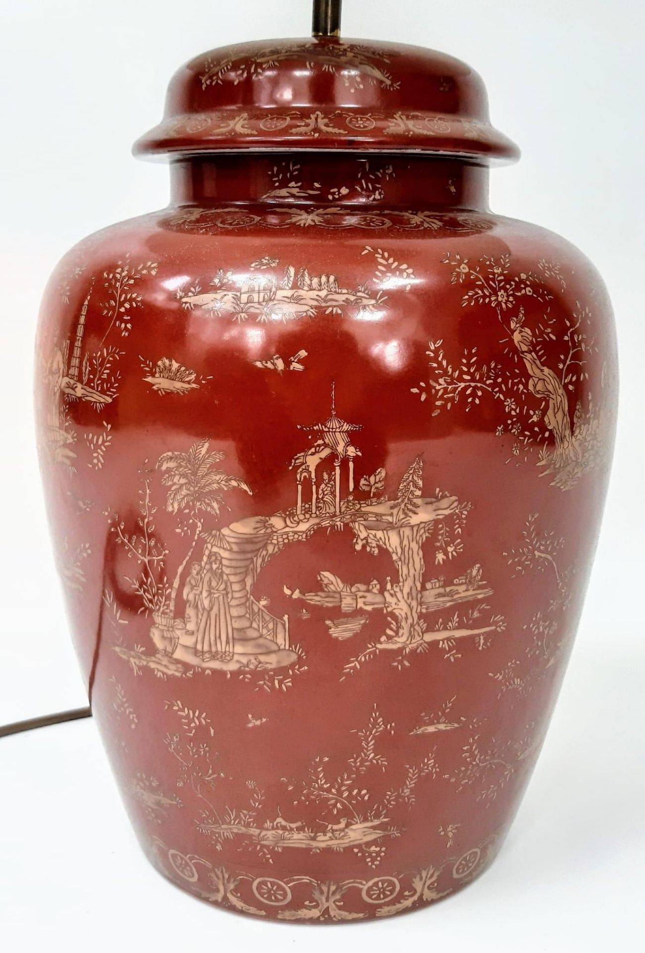 An Antique Chinese Large Vase Lamp Conversion. Wonderful red glaze with decorative gilded - Image 3 of 7