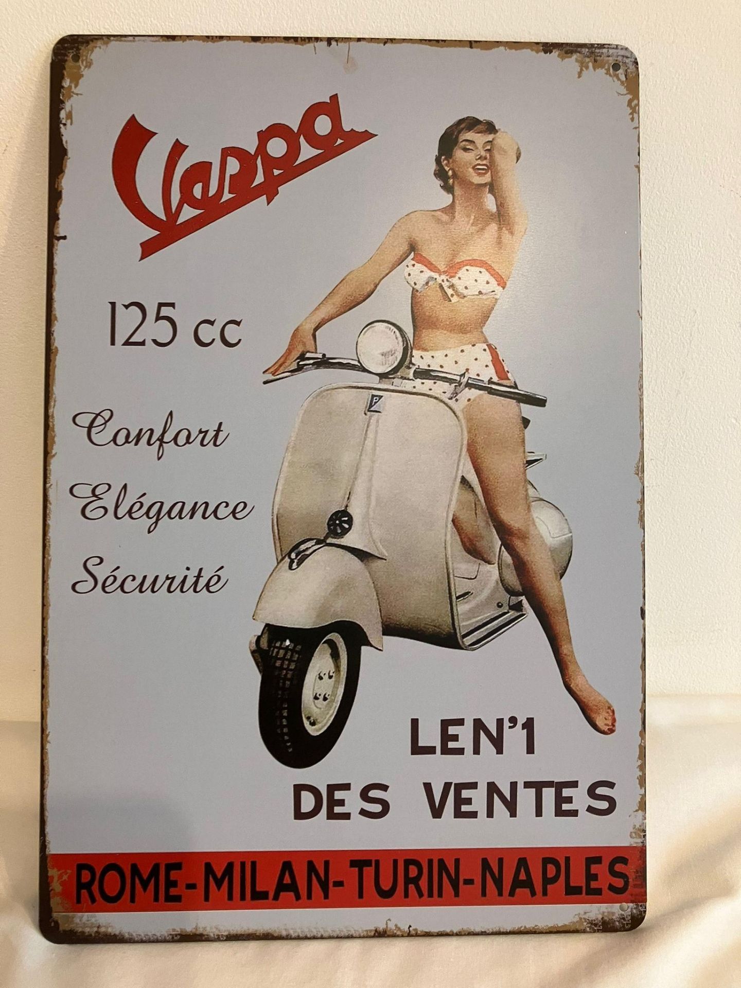 3 x Vintage & repro VESPA SCOOTER metal signs. 12” x 8”. (30 x 20 cm). - Image 2 of 4