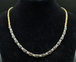 A 9K YELLOW GOLD 2.75CT BLACK DIAMOND NECKLACE. TOTAL WEIGHT 21.6G. COME WITH BLACK LEATHER BOX &