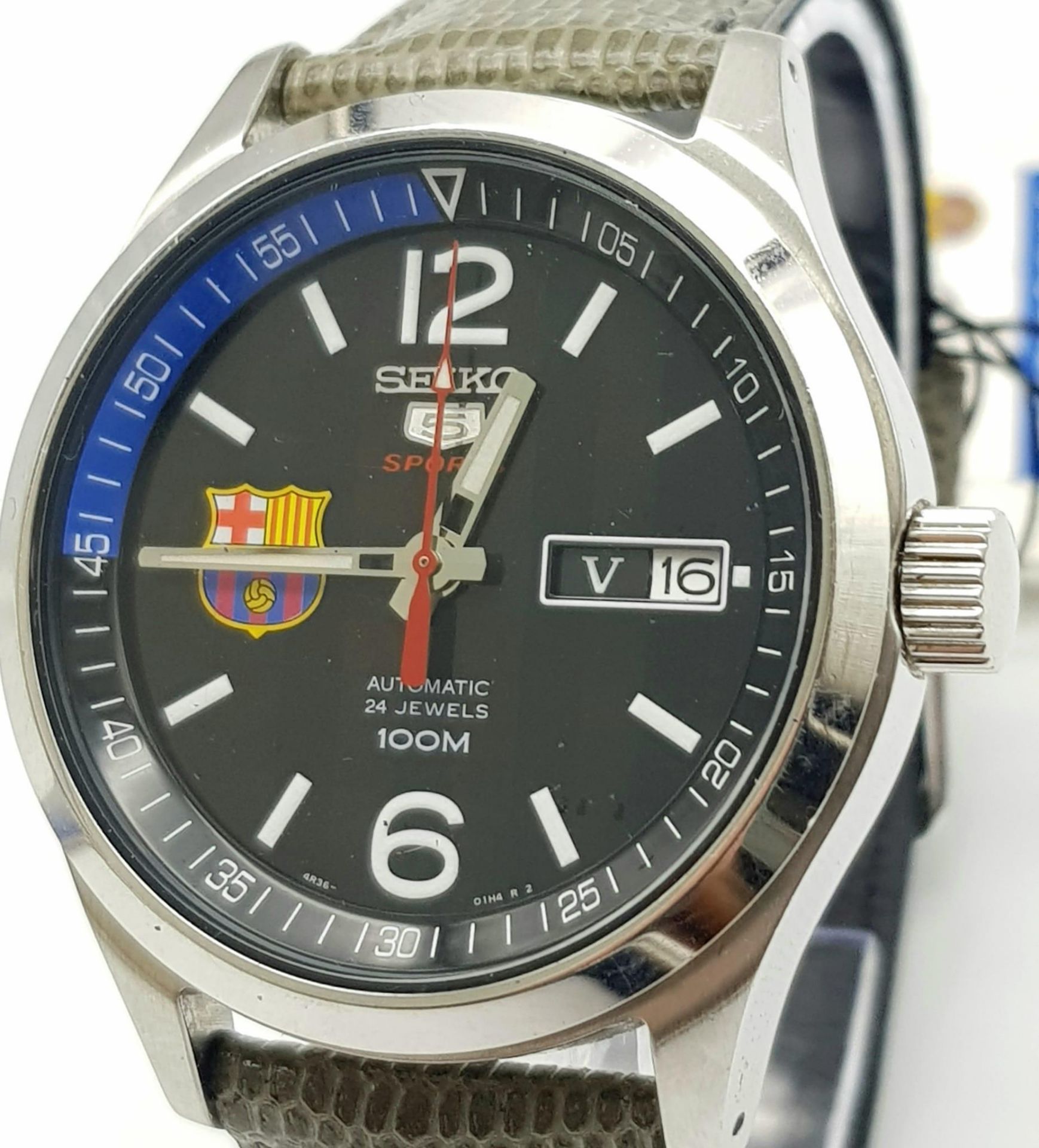 A SEIKO "BARCELONA F.C."AUTOMATIC GENTS WATCH WITH SKELETON BACK , NEVER WORN AS NEW WITH TAGS STILL - Bild 3 aus 7