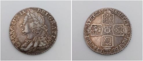 A George II 1758 Silver Shilling. Please see photos for conditions.