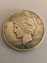 1922 SILVER USA PEACE DOLLAR in fine condition.