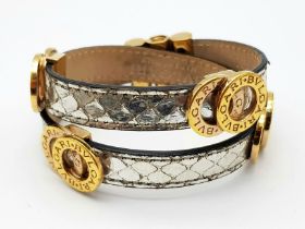 A Bulgari Leather with Gilded Decoration Choker Necklace/Dog Collar. 32cm length. Ref: 015966