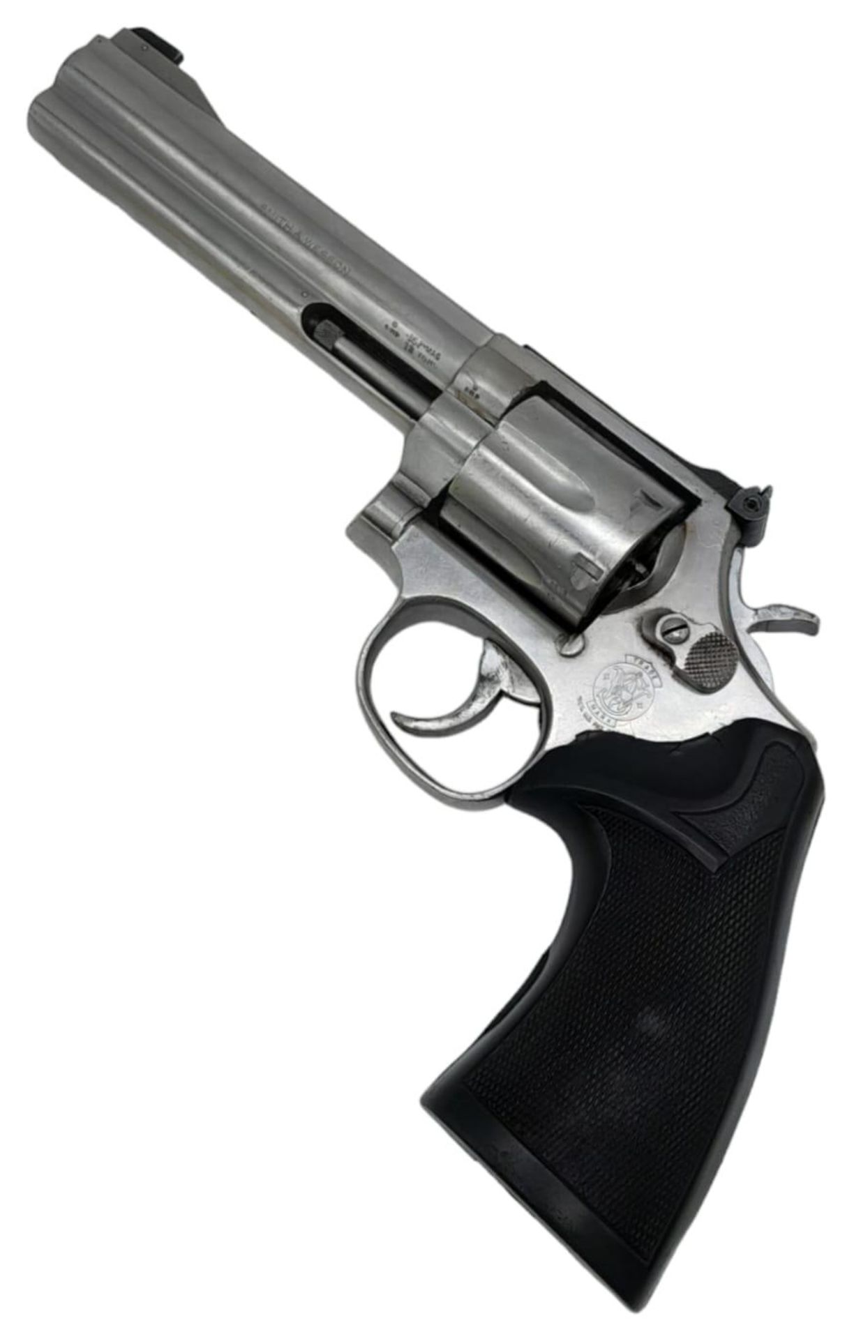 A Deactivated Smith and Wesson 357 Magnum. This classic Hollywood revolver has a chrome finish