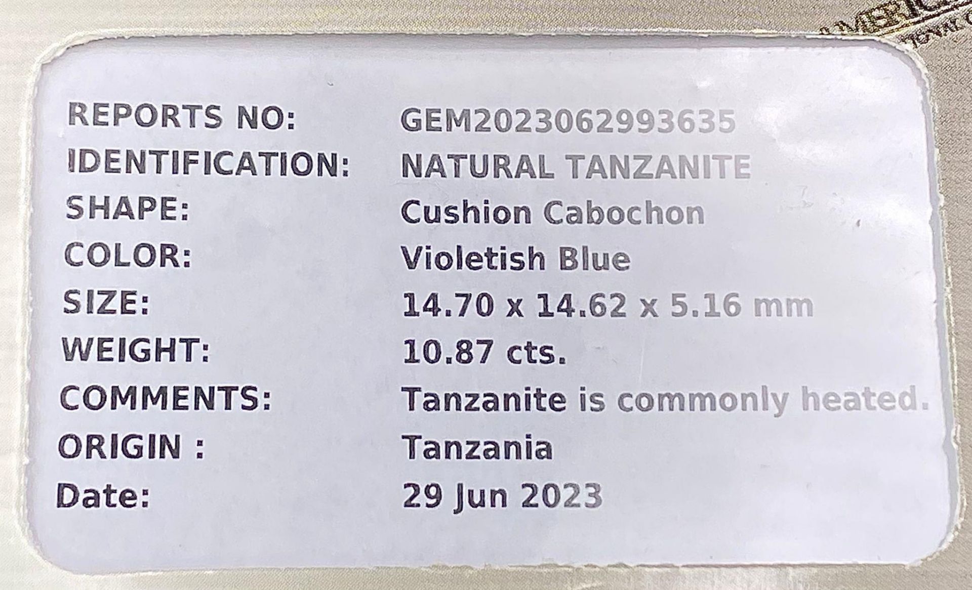 A 10.87ct Tanzania Natural Tanzanite Gemstone, in the Cushion Cabochon shape. Comes with the AIG - Image 4 of 5