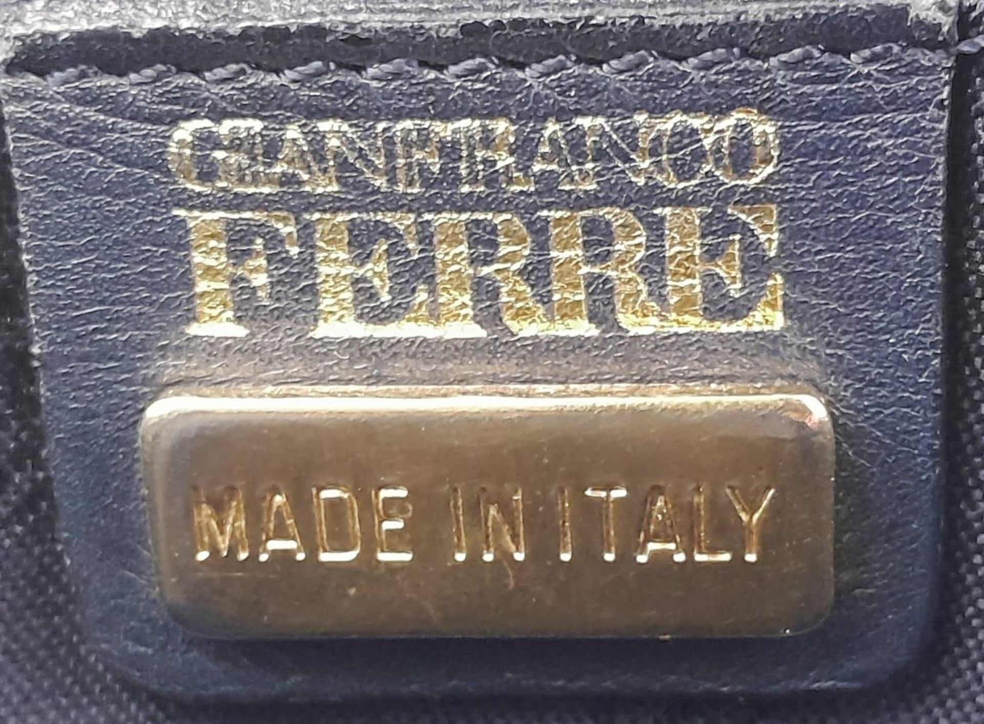 Vintage Gianfranco Ferre Bag. A large, blue leather bag with gold tone hardware. Measures 39cm - Image 6 of 7
