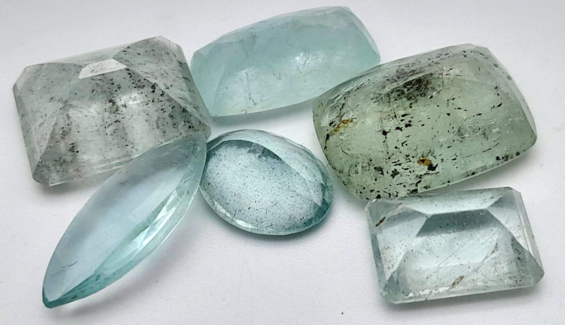 A 44.05ct Faceted Aquamarine Gemstones Lot of 6 Pieces. Mixed Shapes. - Image 2 of 2