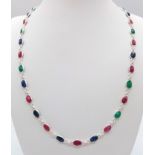 A Ruby, Emerald and Sapphire Chain Necklace. 46cm. 14.3g weight. CD - 1148