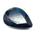A 100.95 Ct Faceted Enhanced Blue Sapphire in Pear Shape. GLI Certified.
