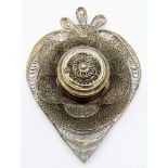 A vintage white metal heart shaped ink well. Very ornate and elaborately designed. Measures 7.5cm