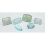 A 44.05ct Faceted Aquamarine Gemstones Lot of 6 Pieces. Mixed Shapes.