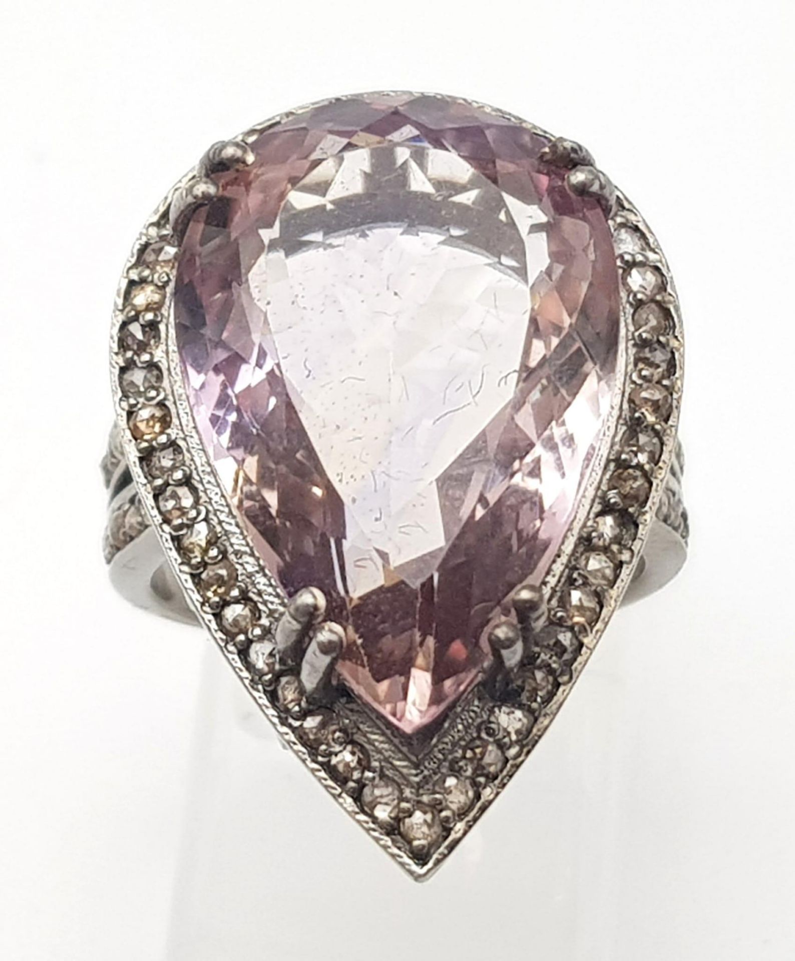 A 15ct Amethyst Gemstone Ring with 0.90ctw of Diamonds set in 925 Silver. A beautiful pear shaped - Image 2 of 5