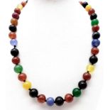 A Colourful Mixed Gemstone Bead Necklace. 42cm length. Includes jade and carnelian. 10mm beads