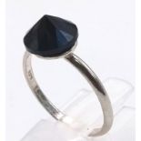 A BLACK MOISSANITE FACETED CONE SHAPED STONE SET IN SILVER RING . 2.4gms size O