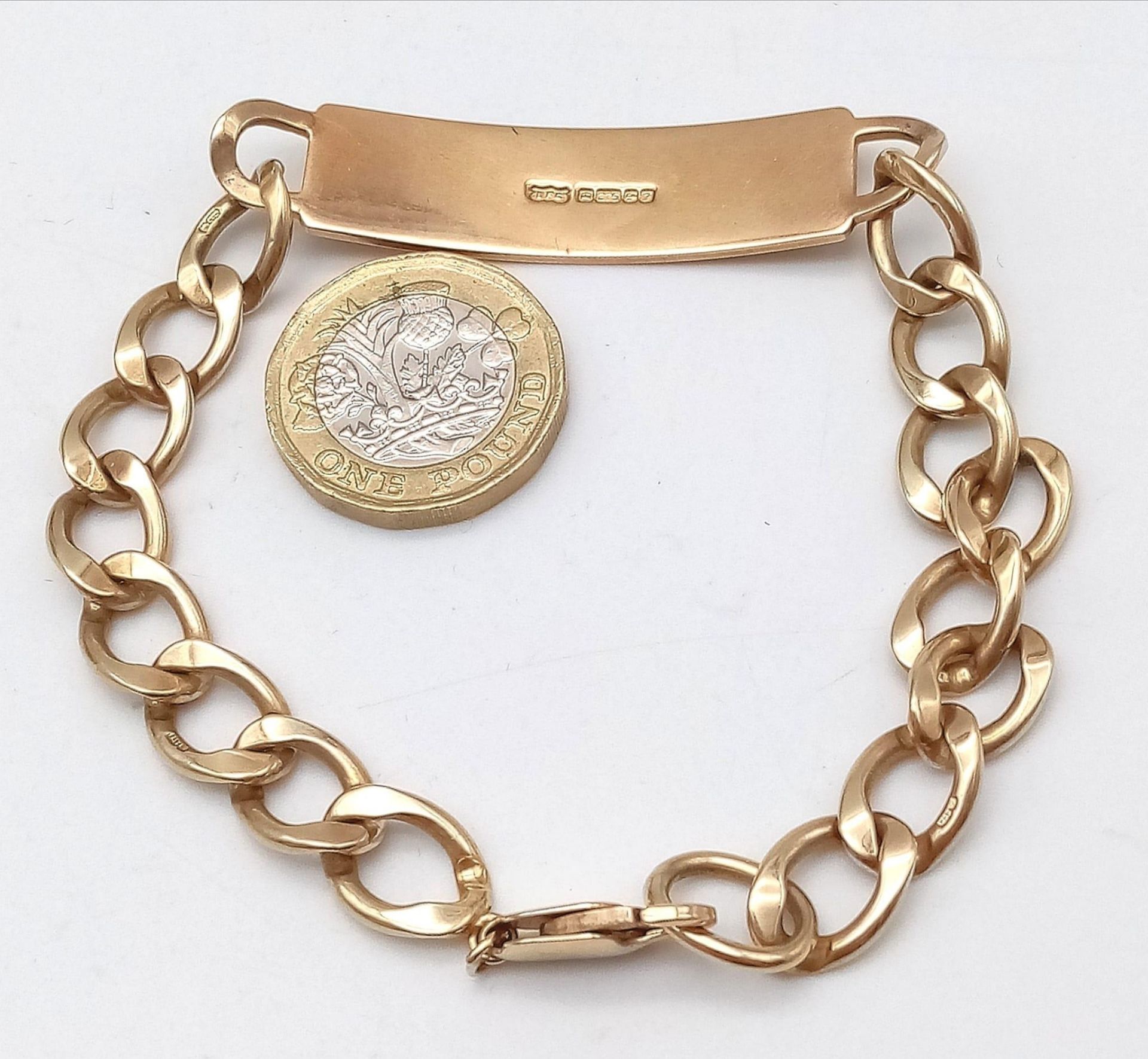 A vintage 9K Gold Curb Chain Men's ID Bracelet. Fully hallmarked, measures 22cm in length. Not - Image 2 of 5