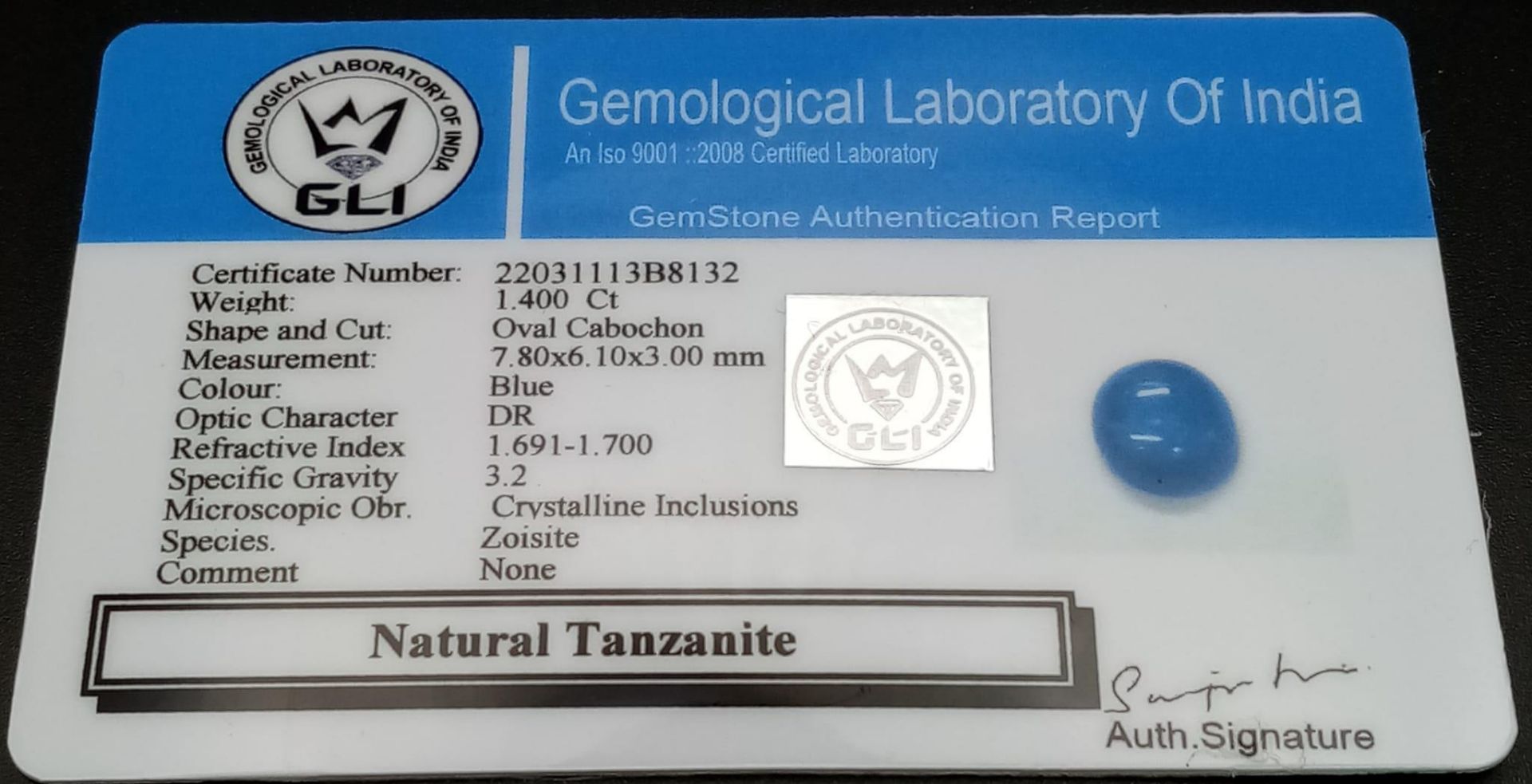 A 1.40ct Tanzanite Cabochon. GLI Certified. - Image 4 of 4