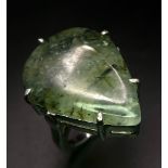 A Natural Pear-Shape Prehnite Gemstone 925 Silver Ring. Size P. 15.53 total weight. Comes with a