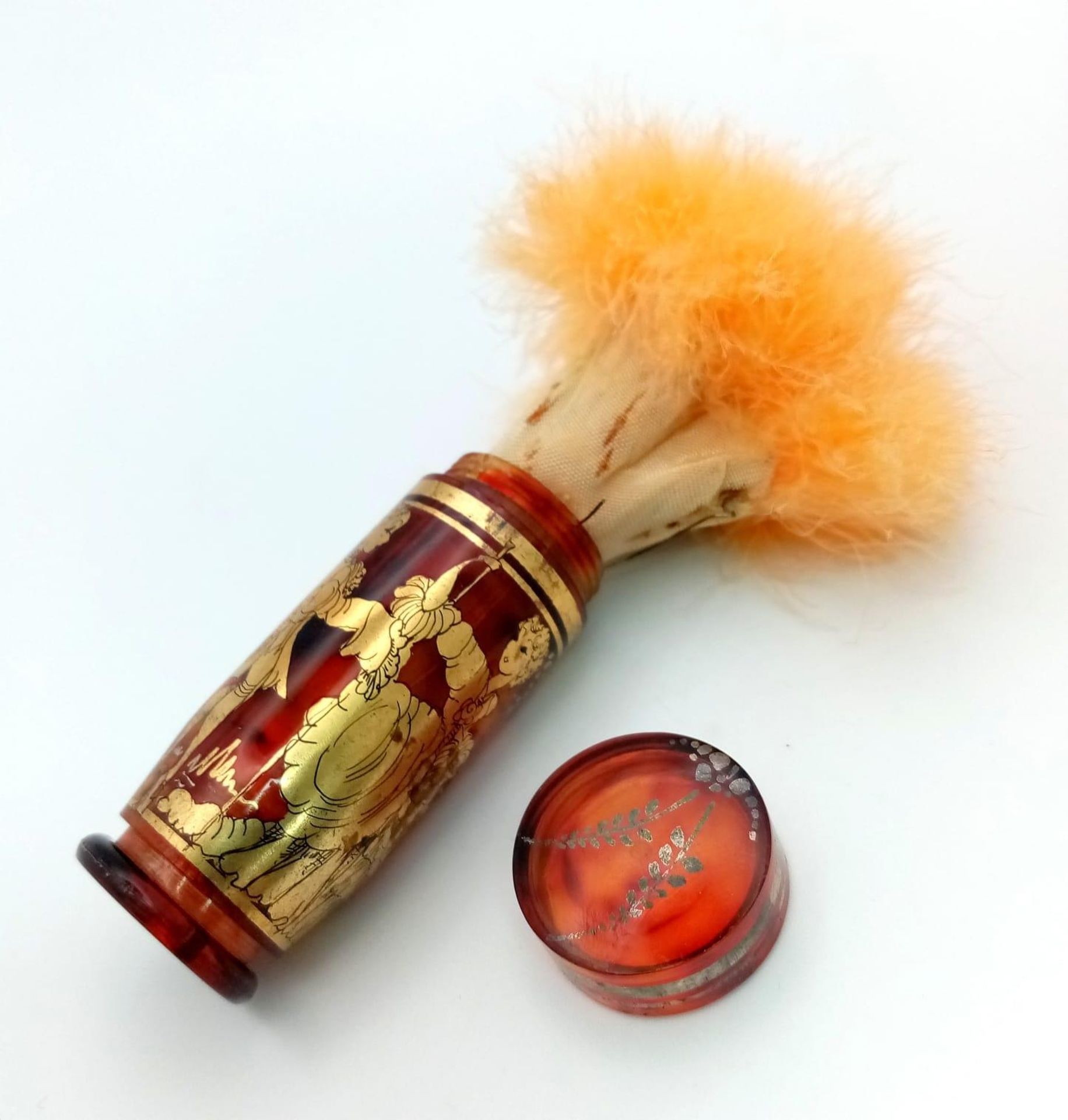 A Vintage French Molinard Houppette Foundation Puff Travel Stick. Gilded bakelite. Comes with - Bild 2 aus 4