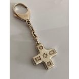 Vintage SOLID SILVER CROSS Millennium Keyring. Fully hallmarked and Complete with Silver chain and