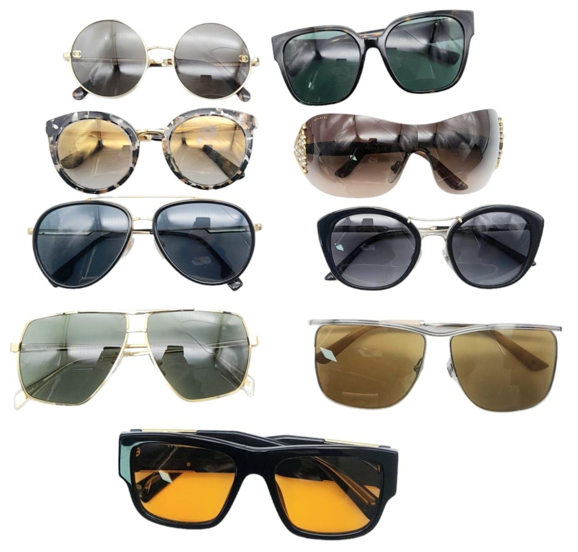 Nine Pairs of Designer Ladies Sunglasses! Includes: Versace, Dolce and Gabbana(case), Burberry,