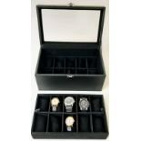 A Parcel of 4 Men’s Watches Plus a 20 Capacity Black Leatherette Watch Display Box. Watches