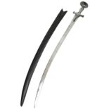 A Vintage Tulwar Sword in Leather Scabbard. 88cm Length.