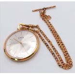 An Oris Gilded Pocket Watch and chain. Top winder. Silver tone dial. In working order. 44mm
