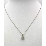 A 18K WHITE GOLD 0.20CT DIAMOND CLUSTER PENDANT ON CHAIN. TOTAL WEIGHT 1.7G